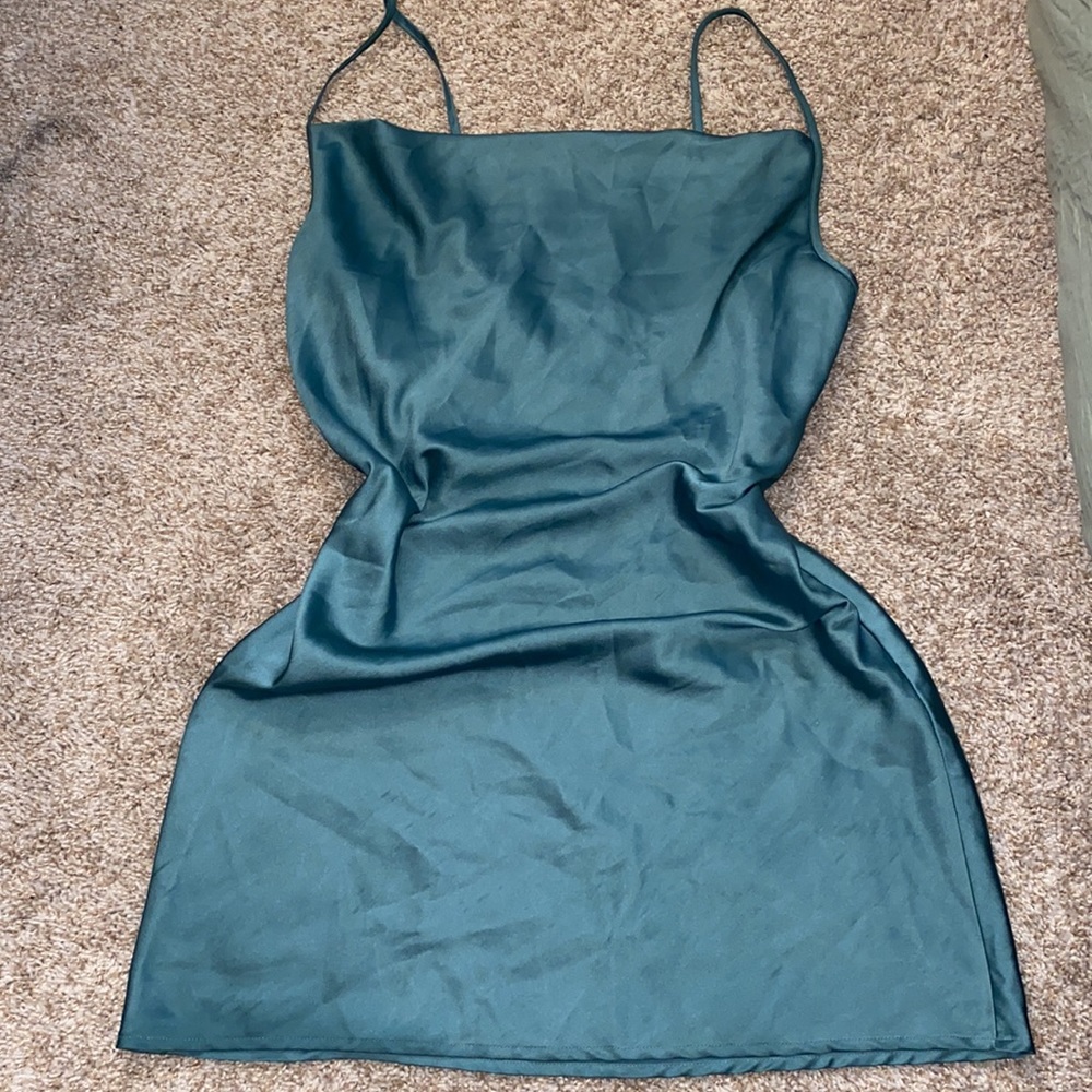 teal blue silk shift dress